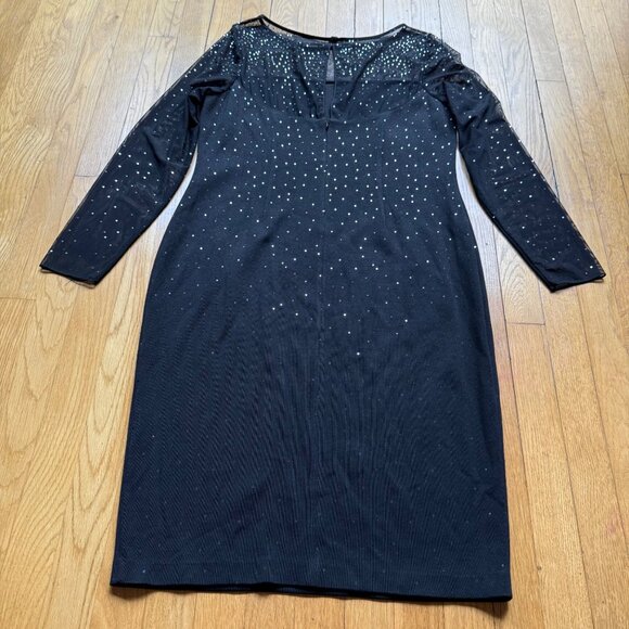 St. John Size 12 Black Rhinestone Embellished Mesh Long Sleeve Sheath Mini Dress - Picture 16 of 16